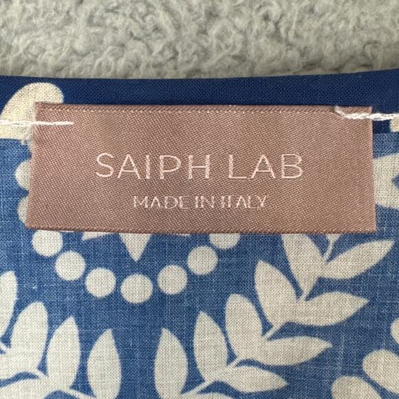 Saiph Lab Italy Women's Tiered Bell Sleeve Santorini Mini Dress White Blue L - Picture 6 of 8